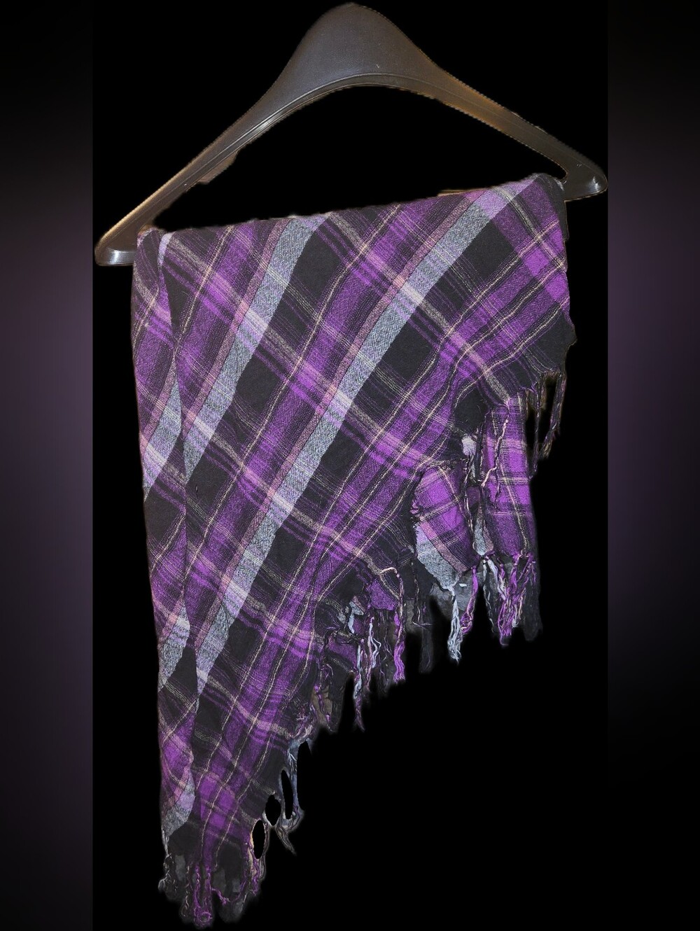 Plaid Fringe Throw Scarf in Purple and Black